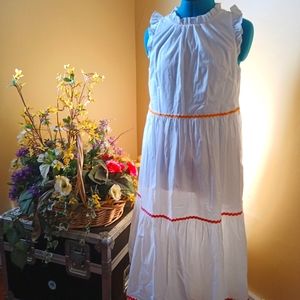 J Crew white sleeveless dress, pinafore style with ric-rac trim